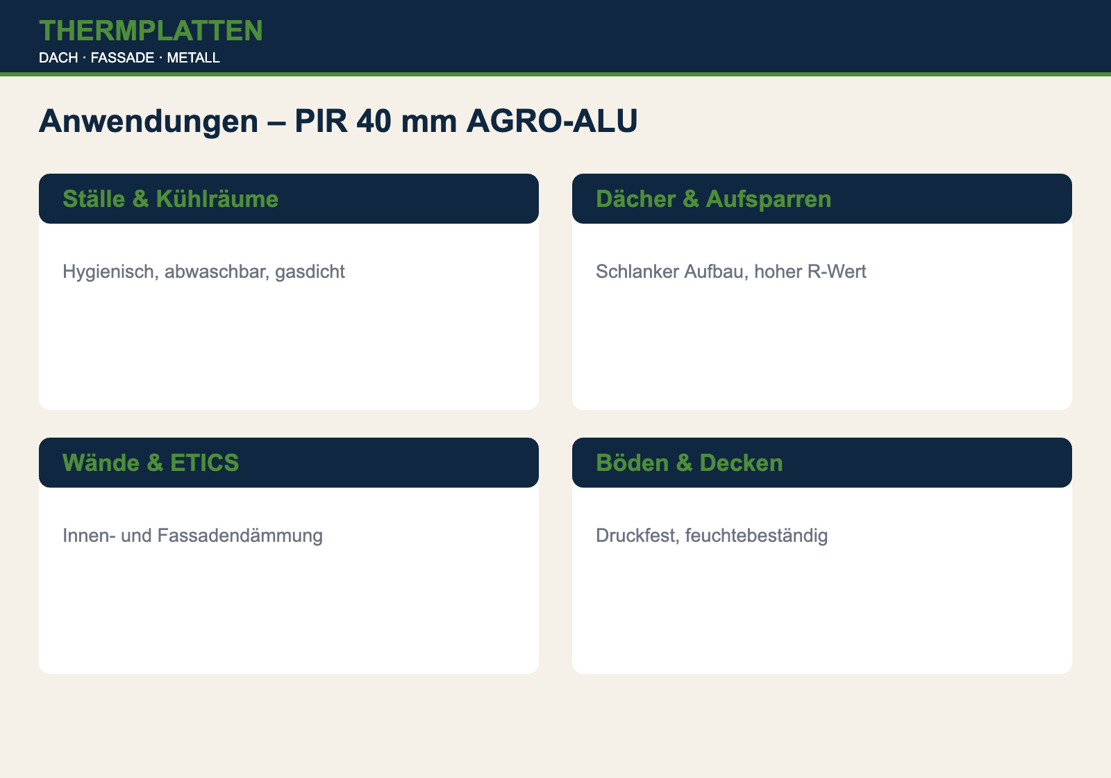 Anwendungen PIR-Dämmplatte 40 mm AGRO-ALU