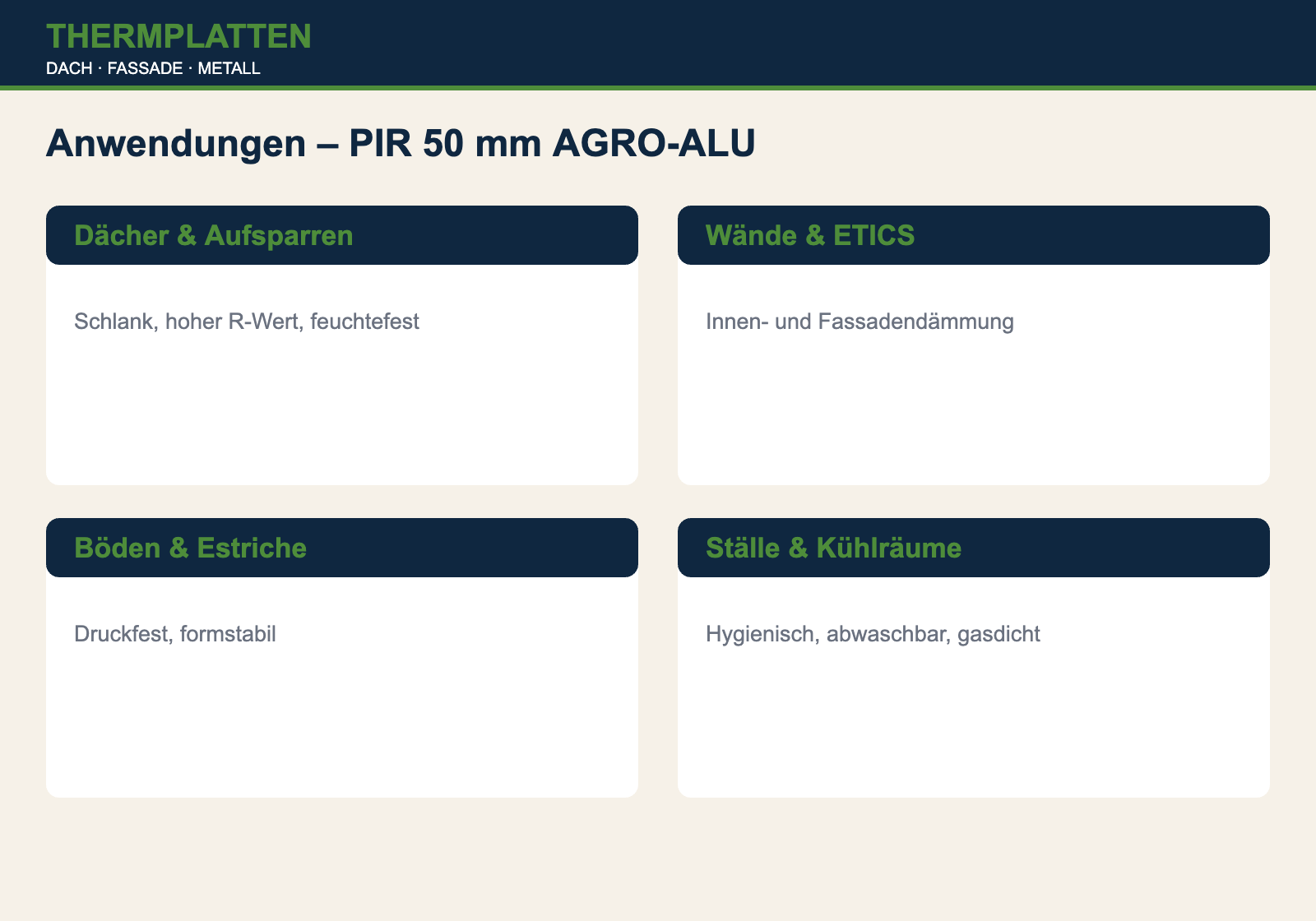 Anwendungen PIR-Dämmplatte 50 mm AGRO-ALU