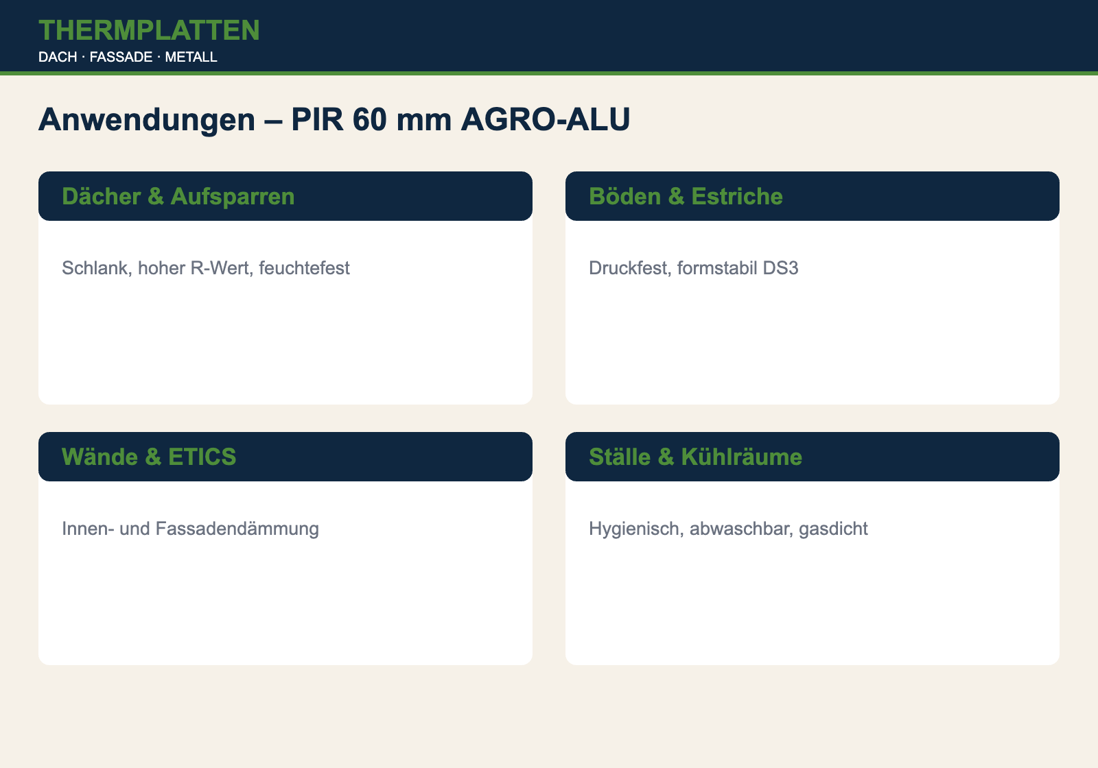 Anwendungen PIR-Dämmplatte 60 mm AGRO-ALU