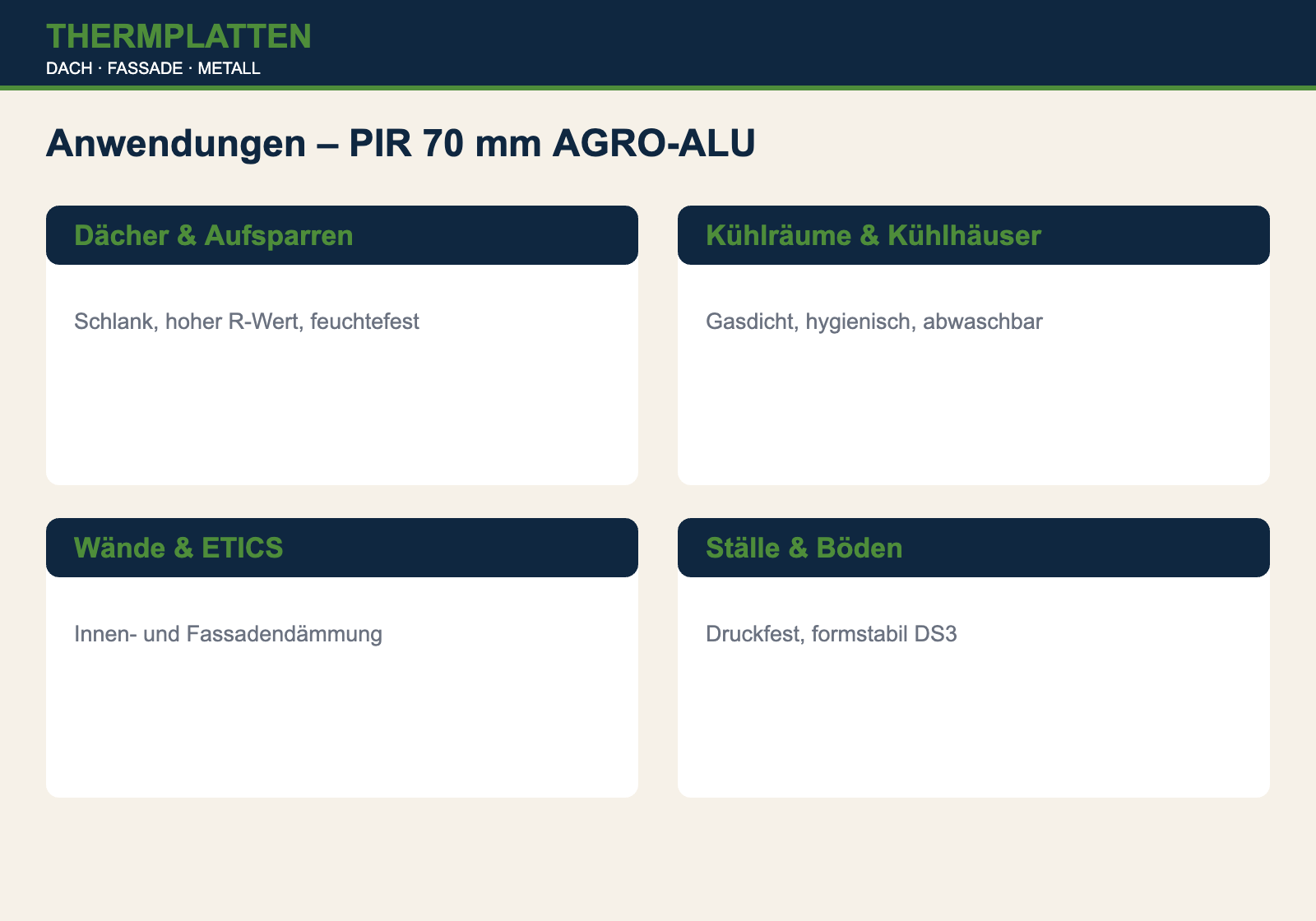 Anwendungen PIR-Dämmplatte 70 mm AGRO-ALU