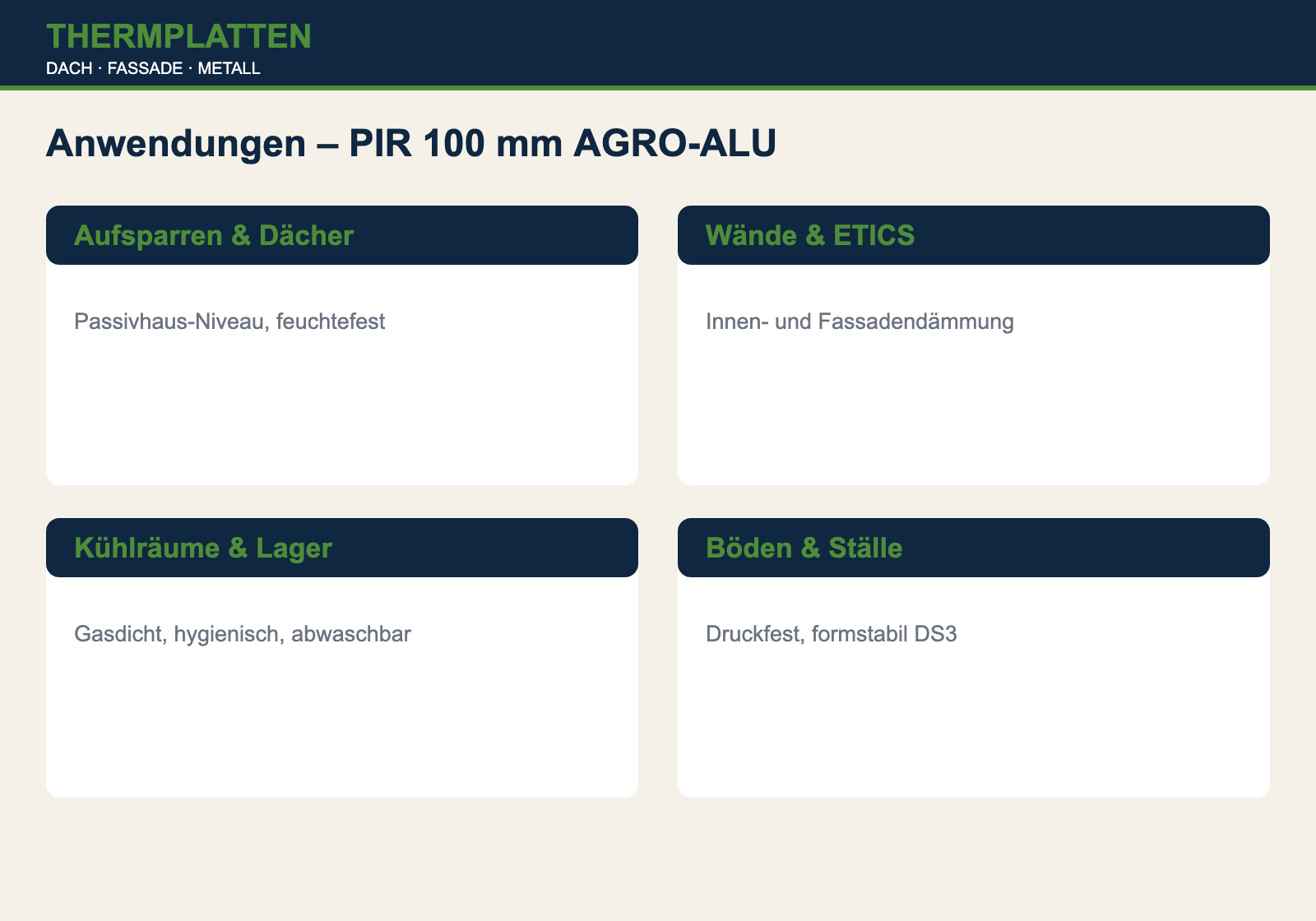 Anwendungen PIR-Dämmplatte 100 mm AGRO-ALU