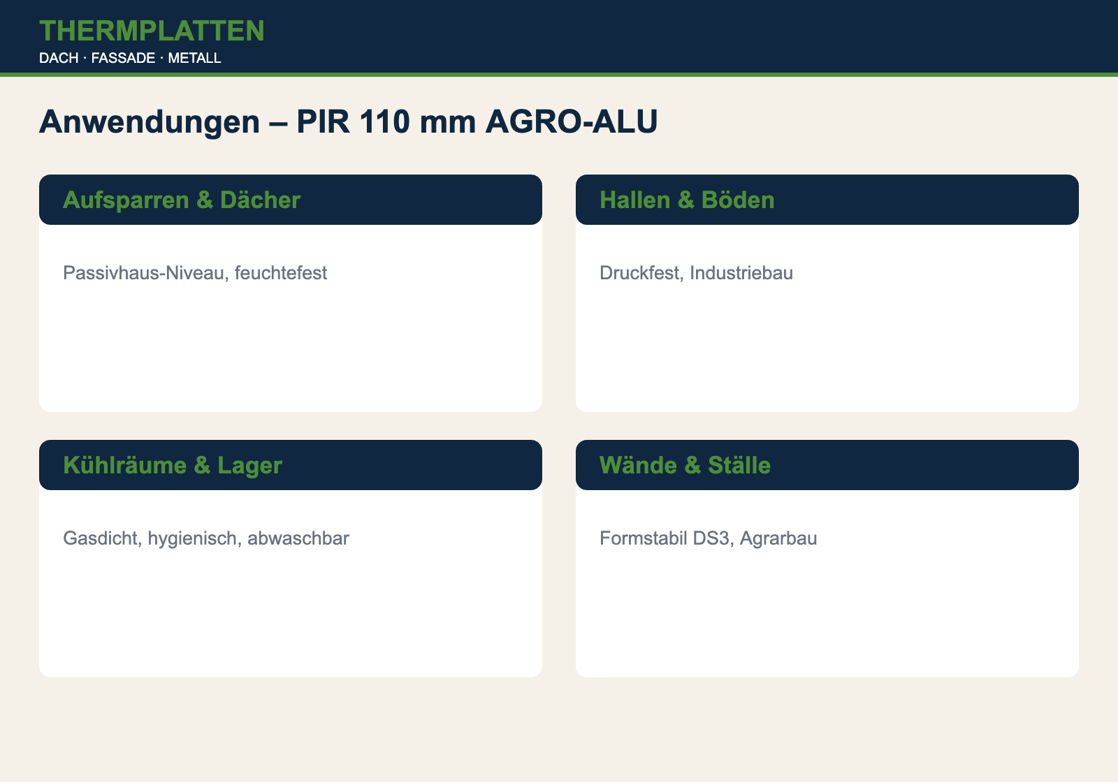 Anwendungen PIR-Dämmplatte 110 mm AGRO-ALU