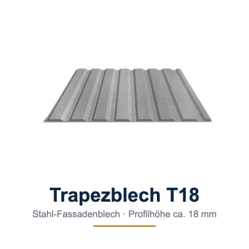 Trapezblech T18 – Stahl-Fassadenblech, Profilansicht für Wand und Fassade