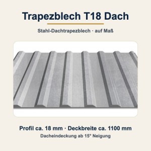 Trapezblech T18 Dach – Stahl-Dachtrapezblech auf Maß, ab 15° Dachneigung