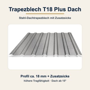 Trapezblech T18 Plus Dach – Stahl-Dachtrapezblech mit Zusatzsicke, auf Maß