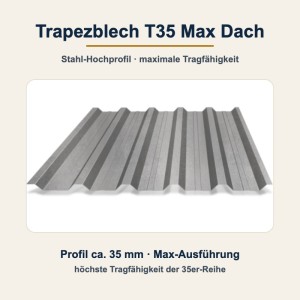 Trapezblech T35 Max Dach – Stahl-Hochprofil, maximale Tragfähigkeit, auf Maß