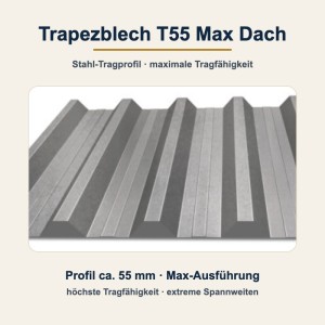Trapezblech T55 Max Dach – Stahl-Tragprofil, maximale Tragfähigkeit, auf Maß