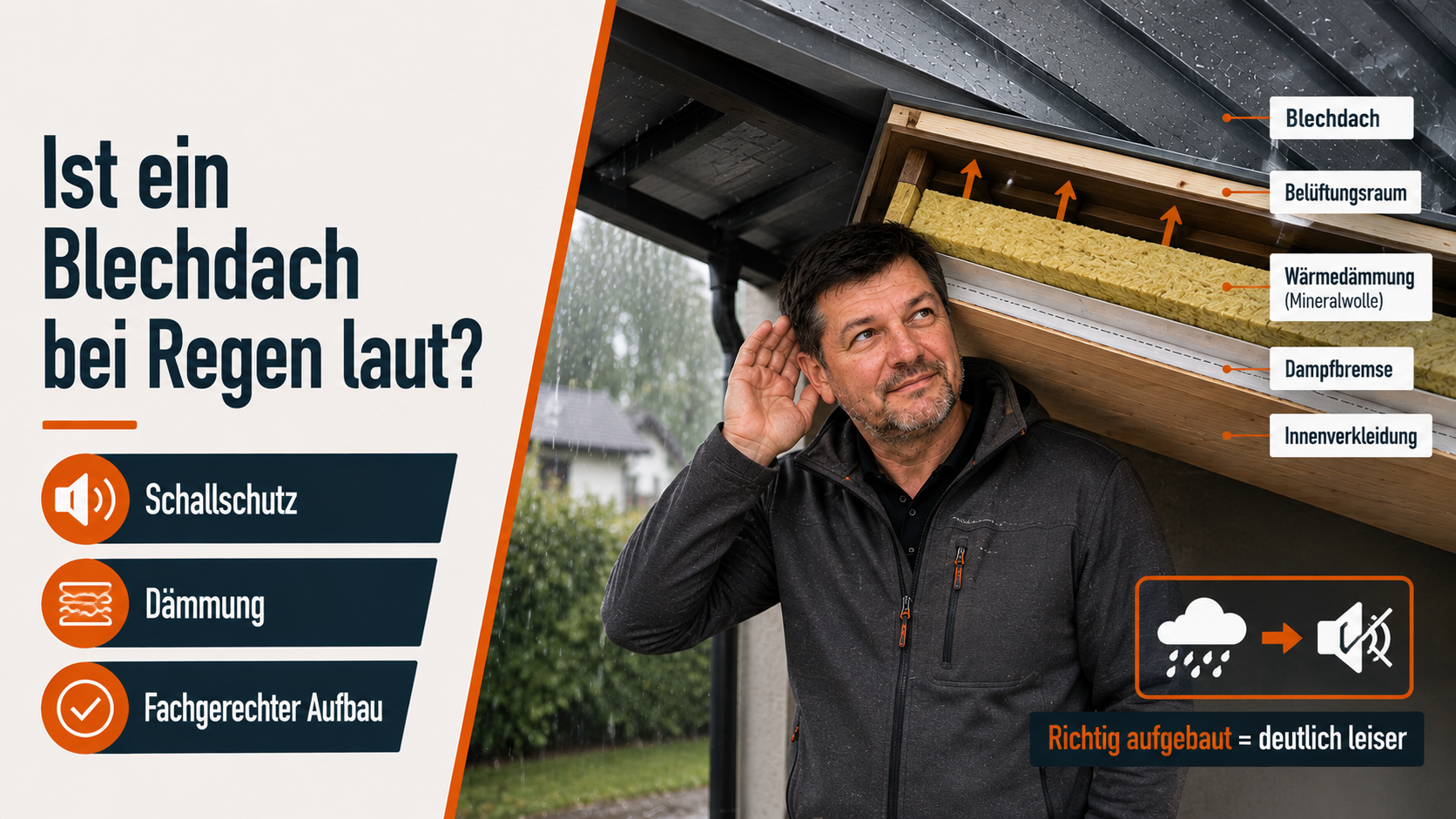 Ist ein Blechdach bei Regen laut?