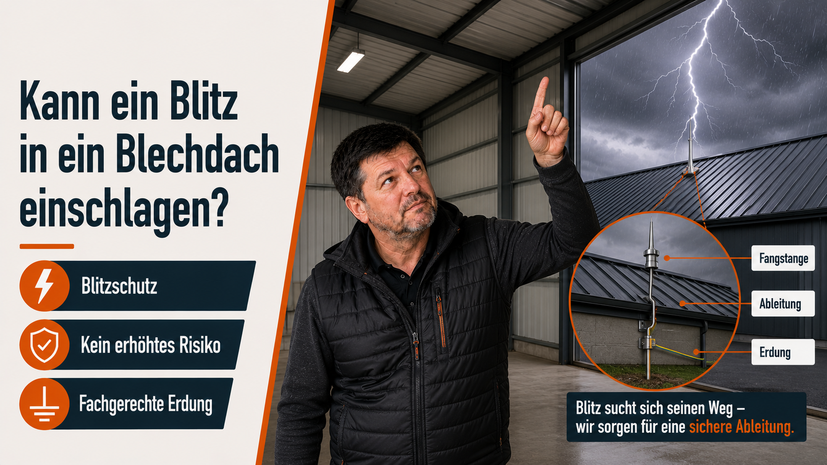 Kann ein Blitz in ein Blechdach einschlagen?