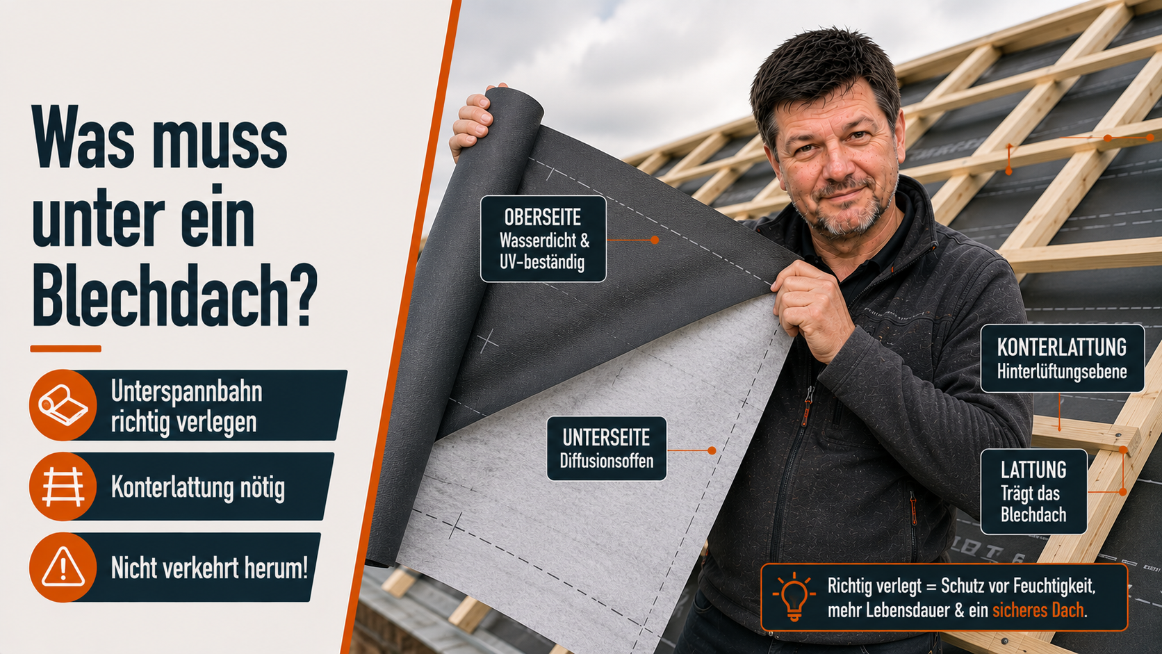 Was muss unter ein Blechdach? Unterkonstruktion & Unterspannbahn