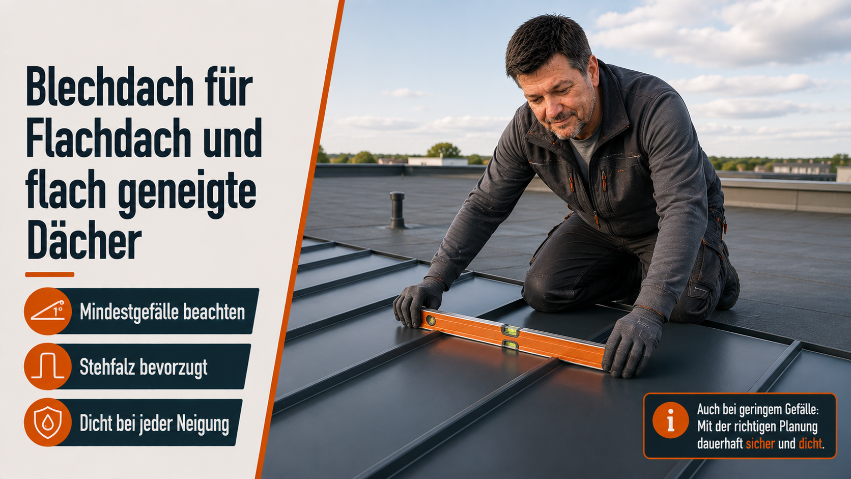 Blechdach für Flachdach und flach geneigte Dächer