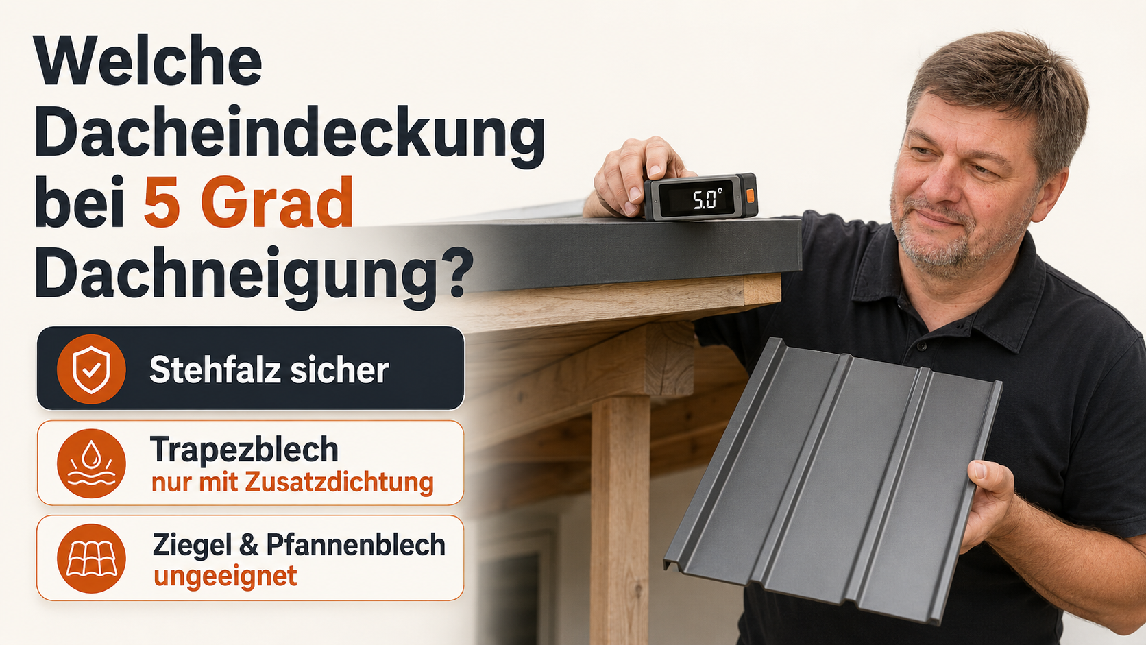 Welche Dacheindeckung bei 5 Grad Dachneigung?