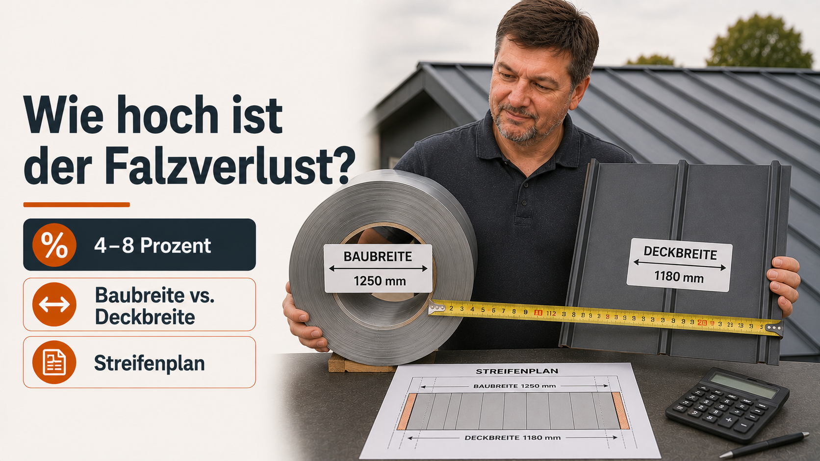 Wie hoch ist der Falzverlust bei einem Stehfalzdach?
