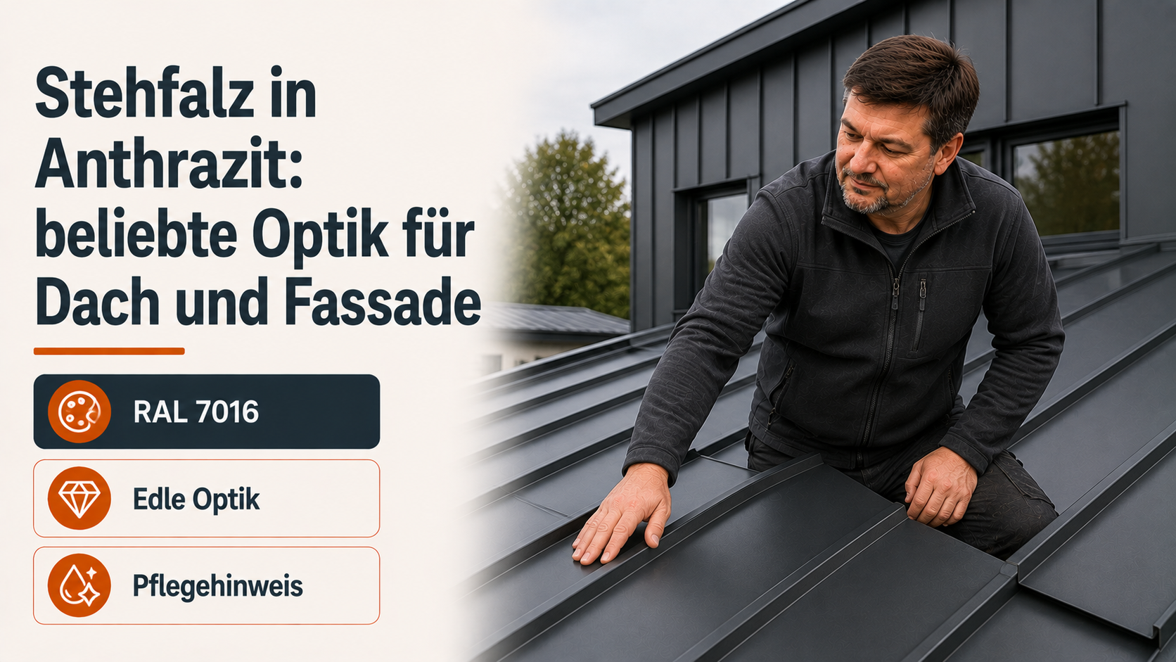 Stehfalz in Anthrazit: beliebte Optik für Dach und Fassade