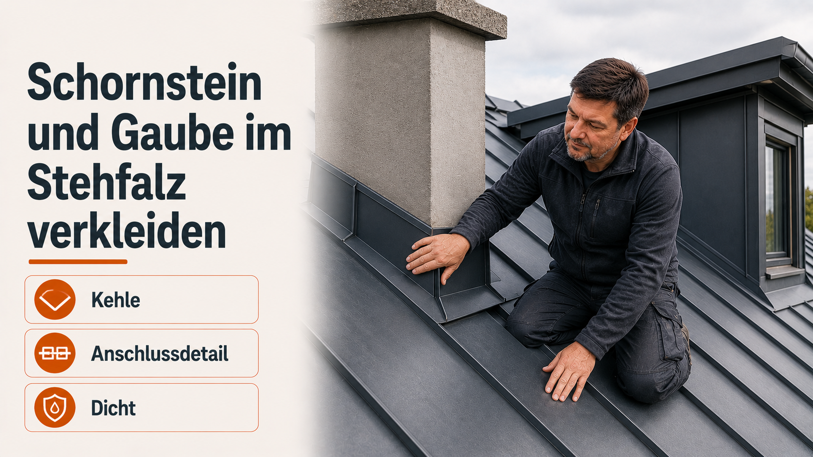 Schornstein und Gaube im Stehfalz verkleiden
