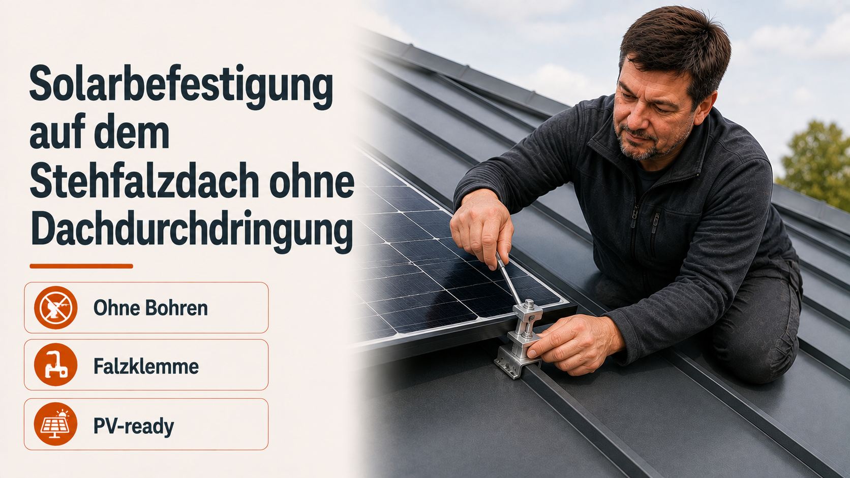 Solarbefestigung auf dem Stehfalzdach ohne Dachdurchdringung