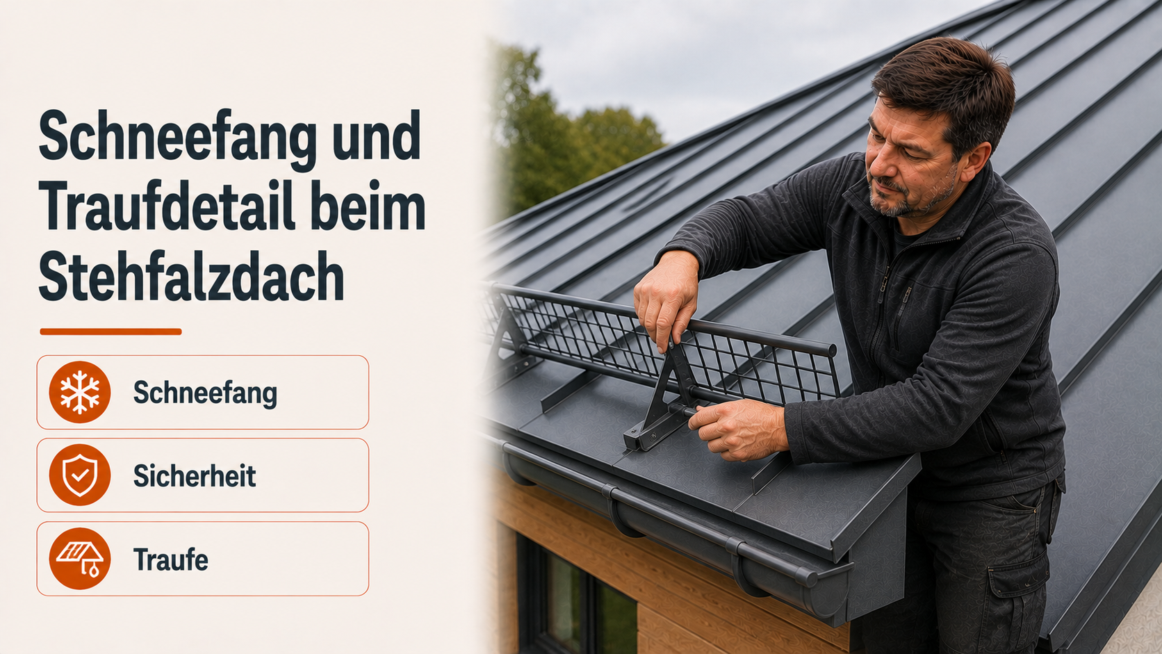 Schneefang und Traufdetail beim Stehfalzdach