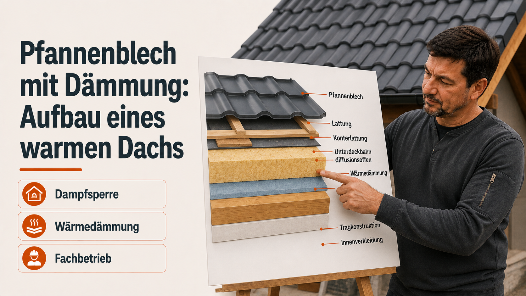Pfannenblech mit Dämmung: Aufbau eines warmen Dachs
