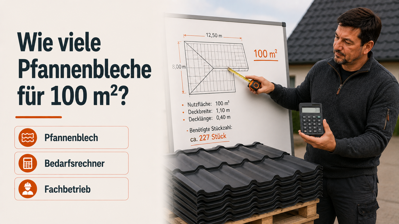 Wie viele Dachpfannen bzw. Pfannenbleche für 100 m²?