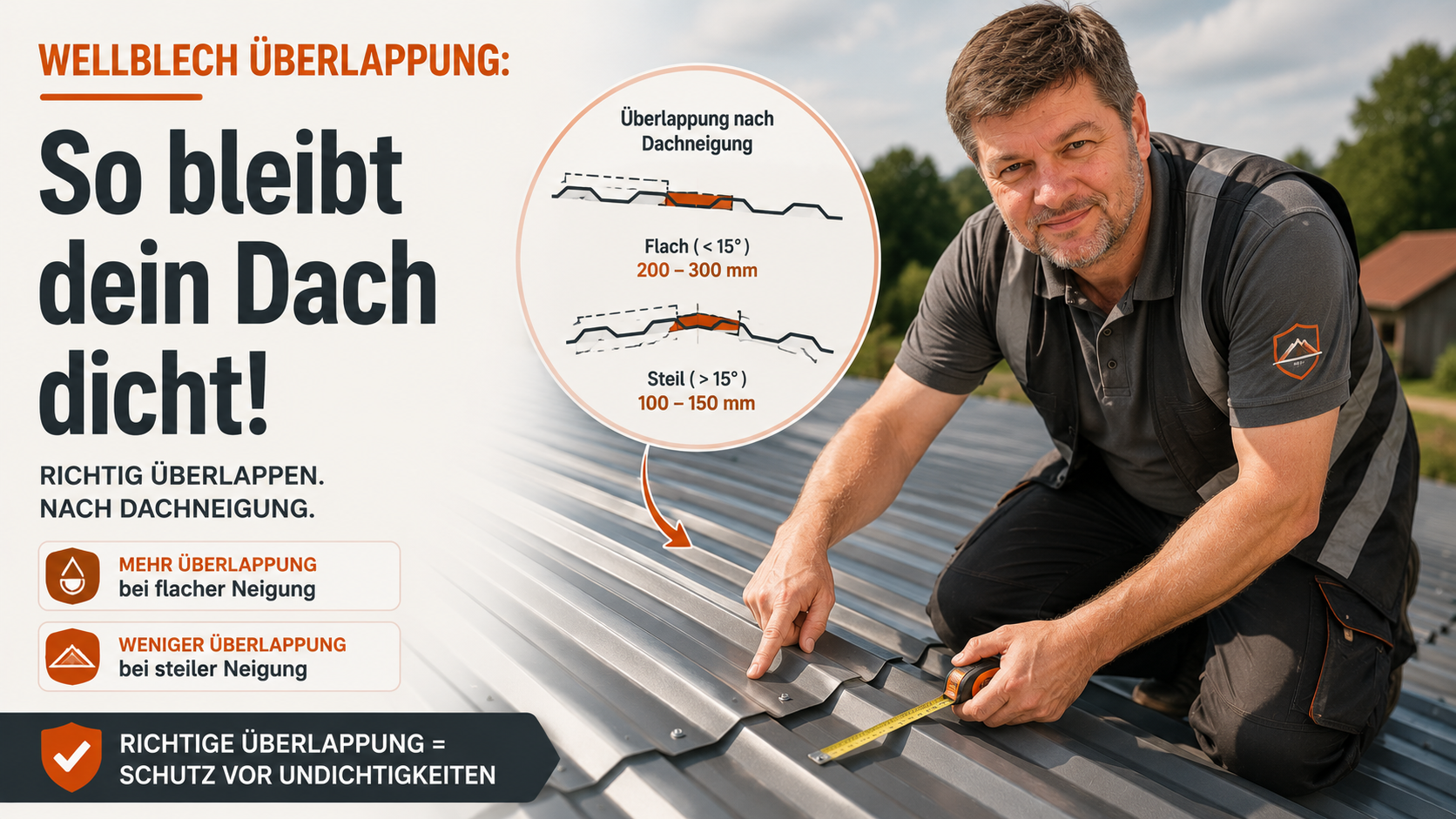 Wie groß muss die Überlappung der Wellblechplatten sein?