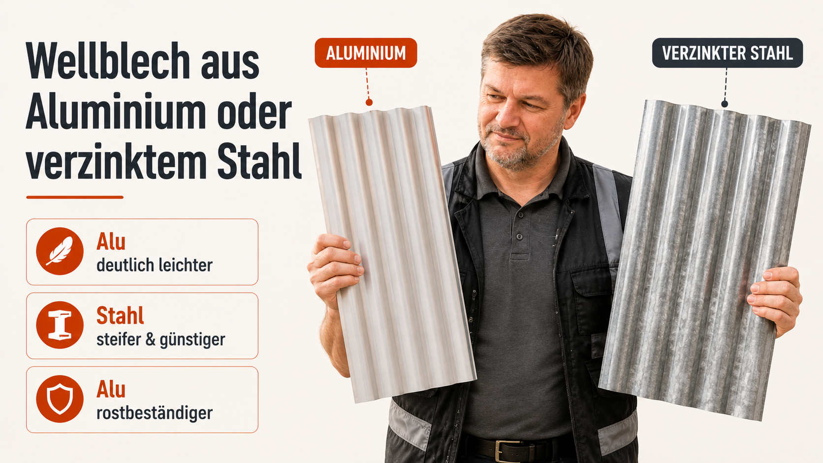 Wellblech aus Aluminium oder verzinktem Stahl