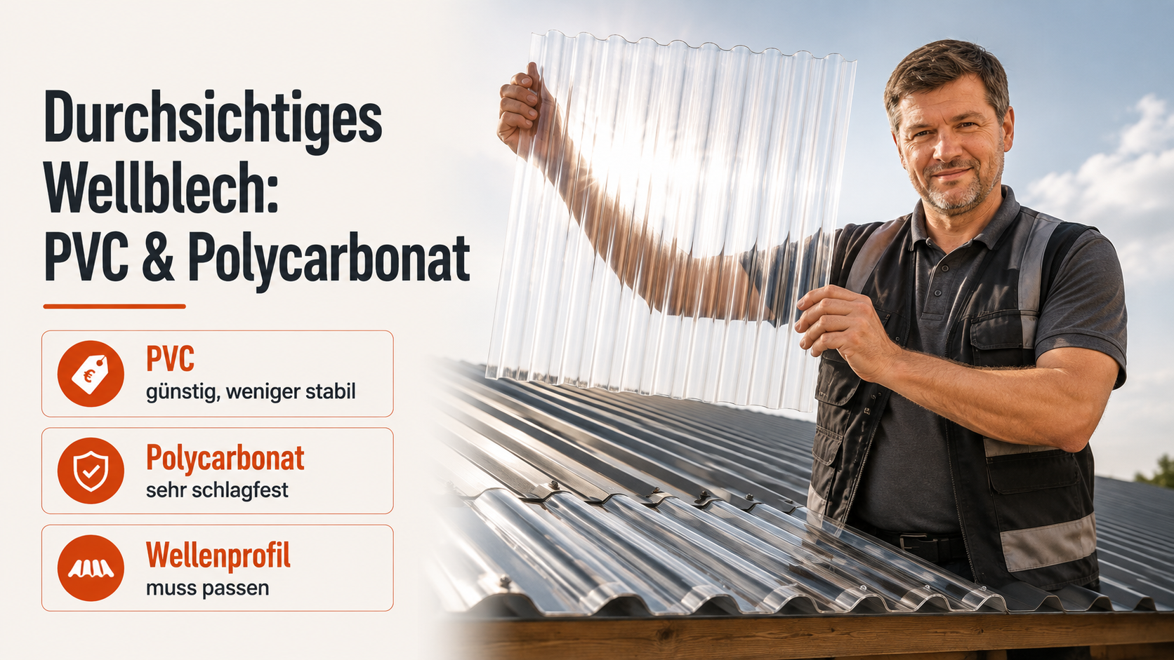 Durchsichtiges Wellblech (Lichtwellplatte): PVC & Polycarbonat