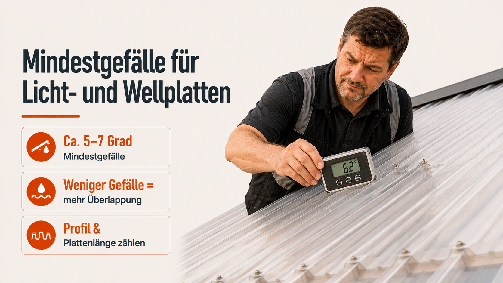 Was ist das Mindestgefälle für Licht- und Wellplatten?