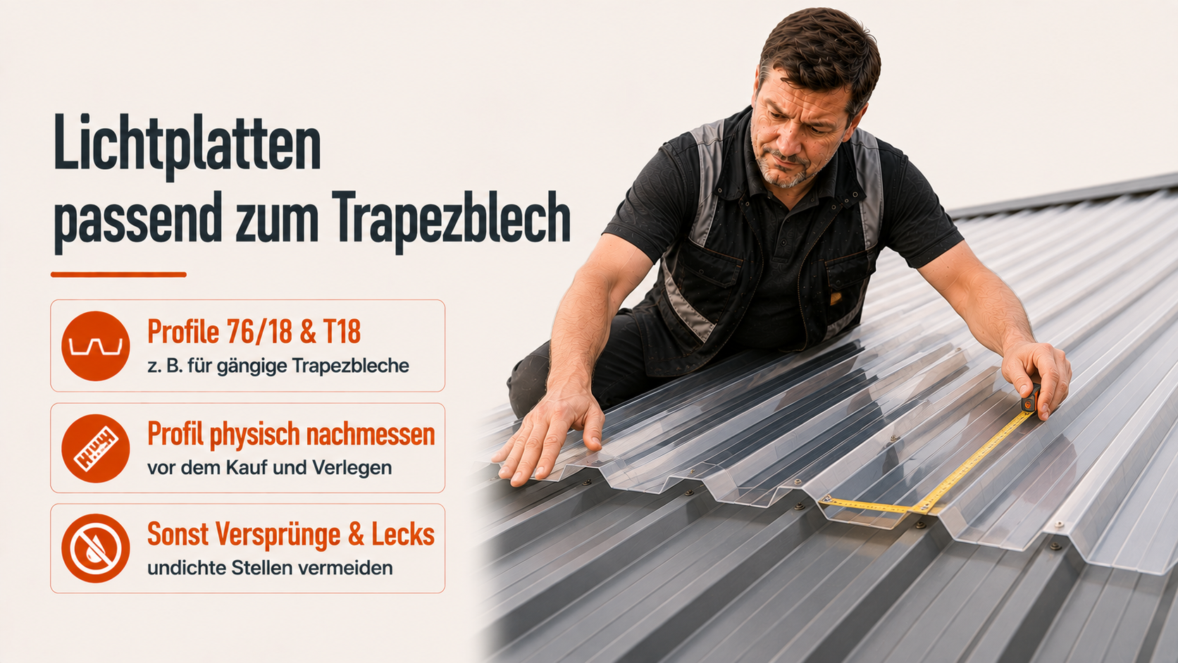 Lichtplatten passend zum Trapezblech (Profil 76/18, T18)