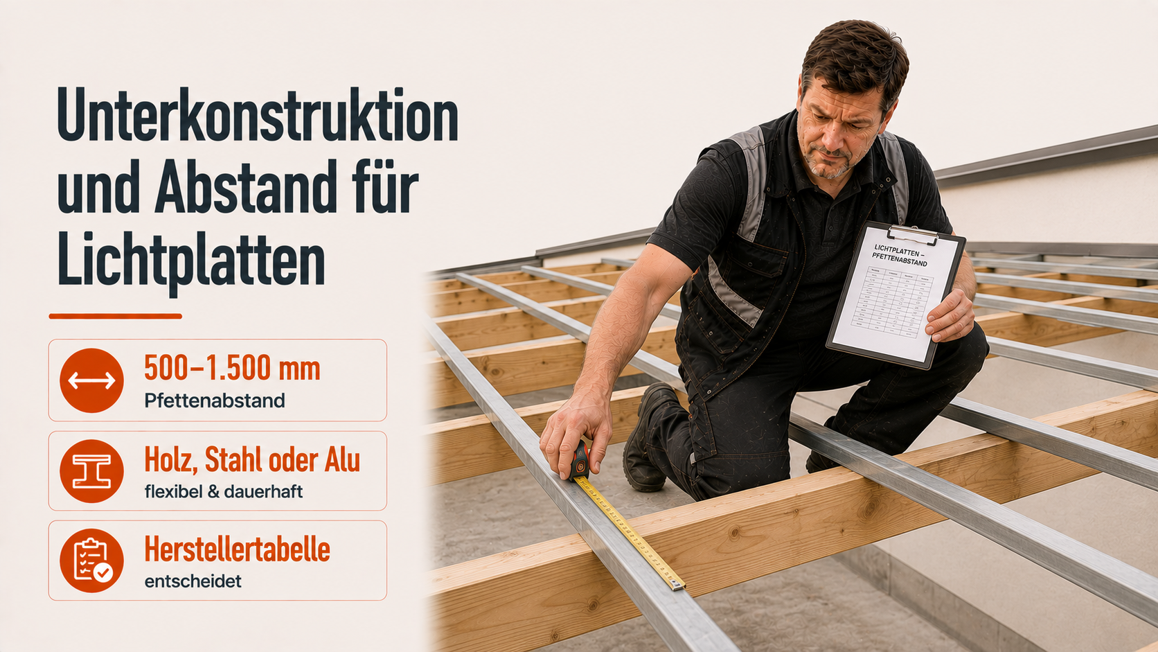 Welche Unterkonstruktion und welcher Abstand für Lichtplatten?