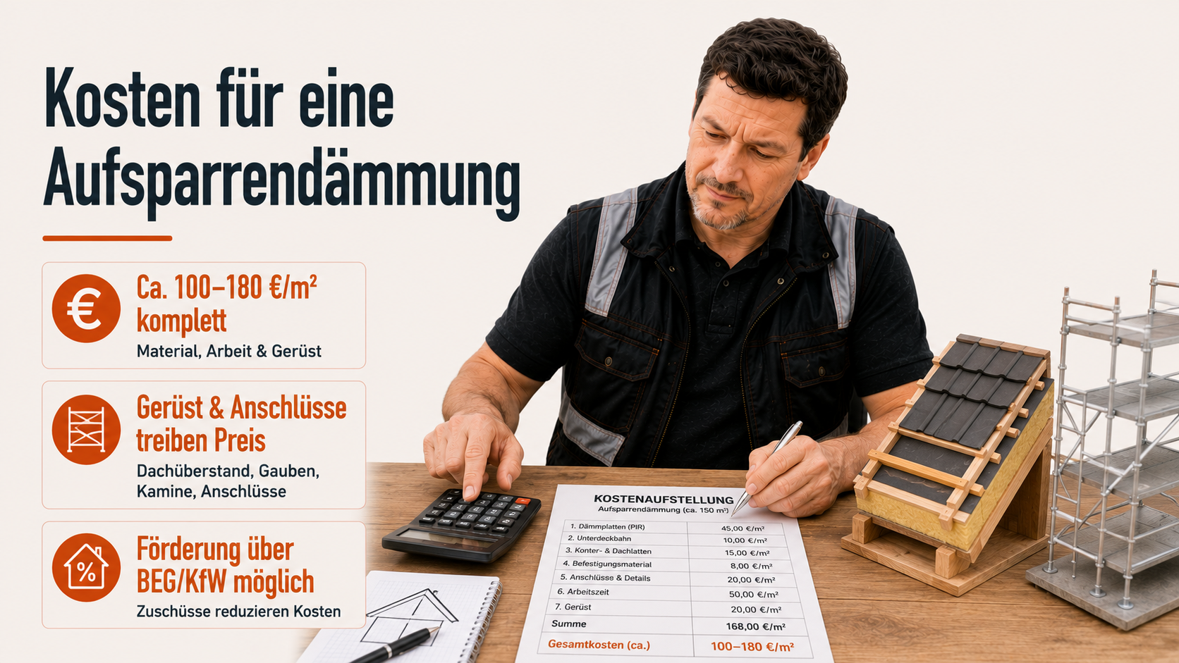 Wie hoch sind die Kosten für eine Aufsparrendämmung?
