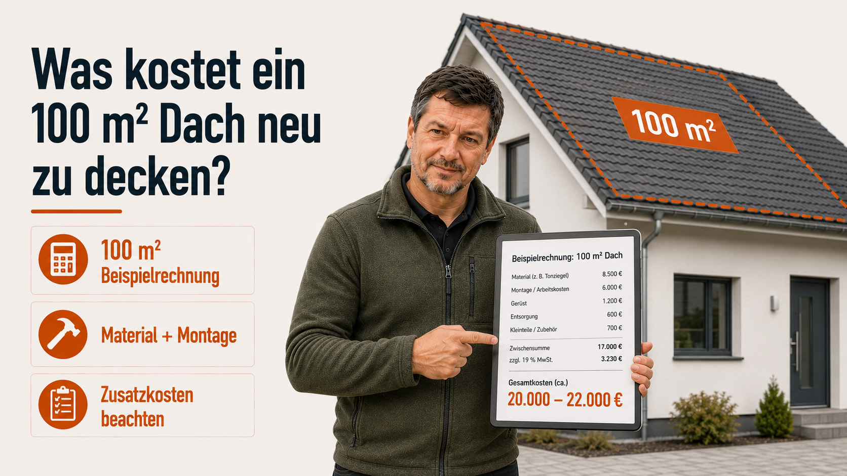 Was kostet es, ein 100 m² Dach neu zu decken?