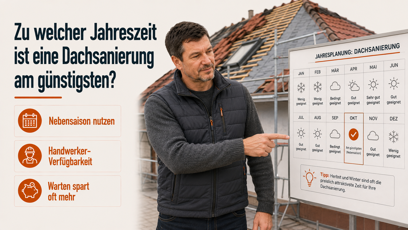 Zu welcher Jahreszeit ist eine Dachsanierung am günstigsten?