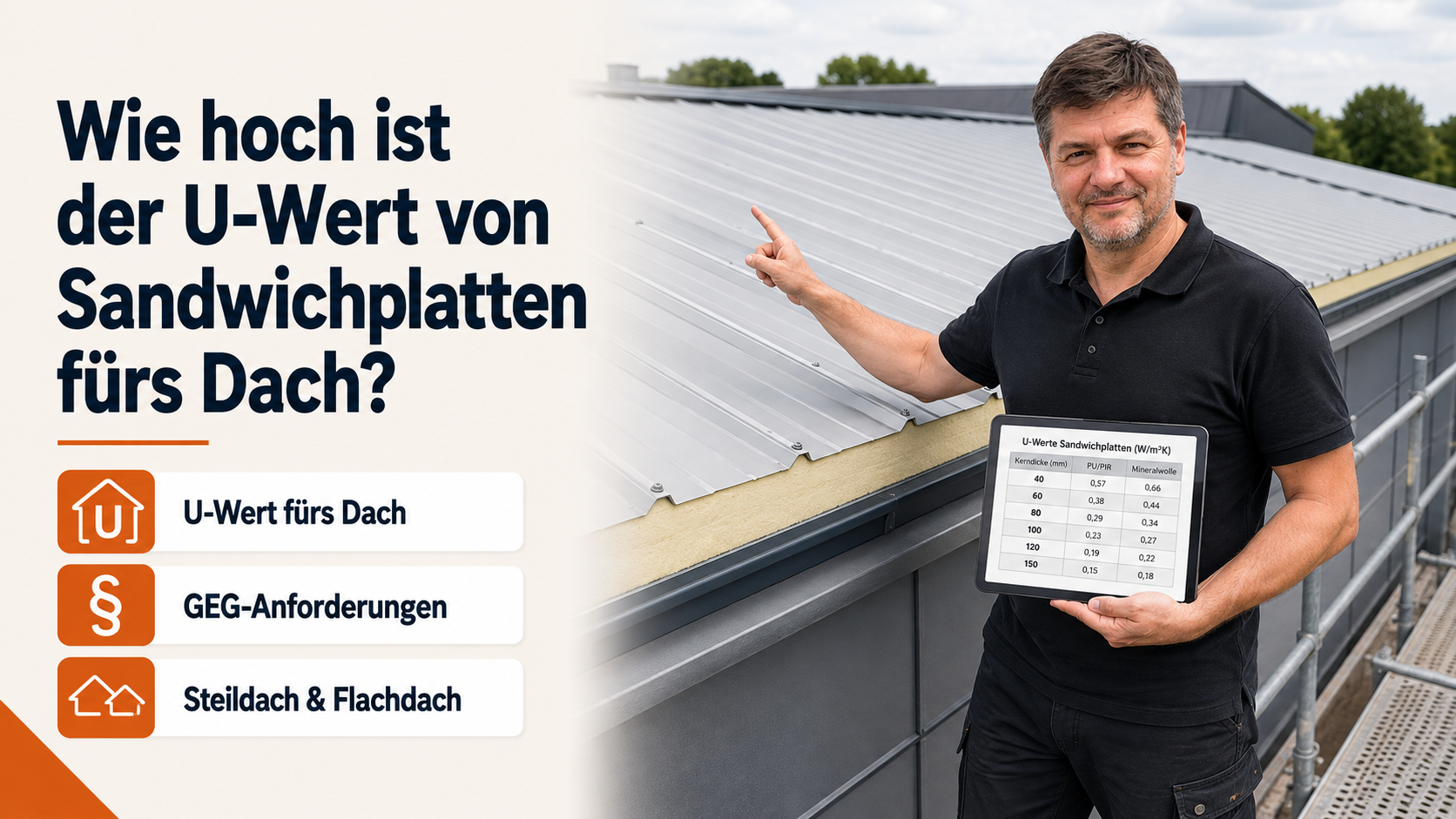 Wie hoch ist der U-Wert von Sandwichplatten fürs Dach?
