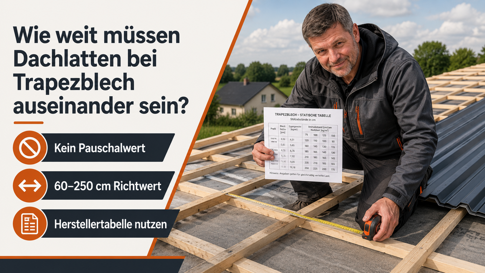 Wie weit müssen Dachlatten bei Trapezblech auseinander sein?