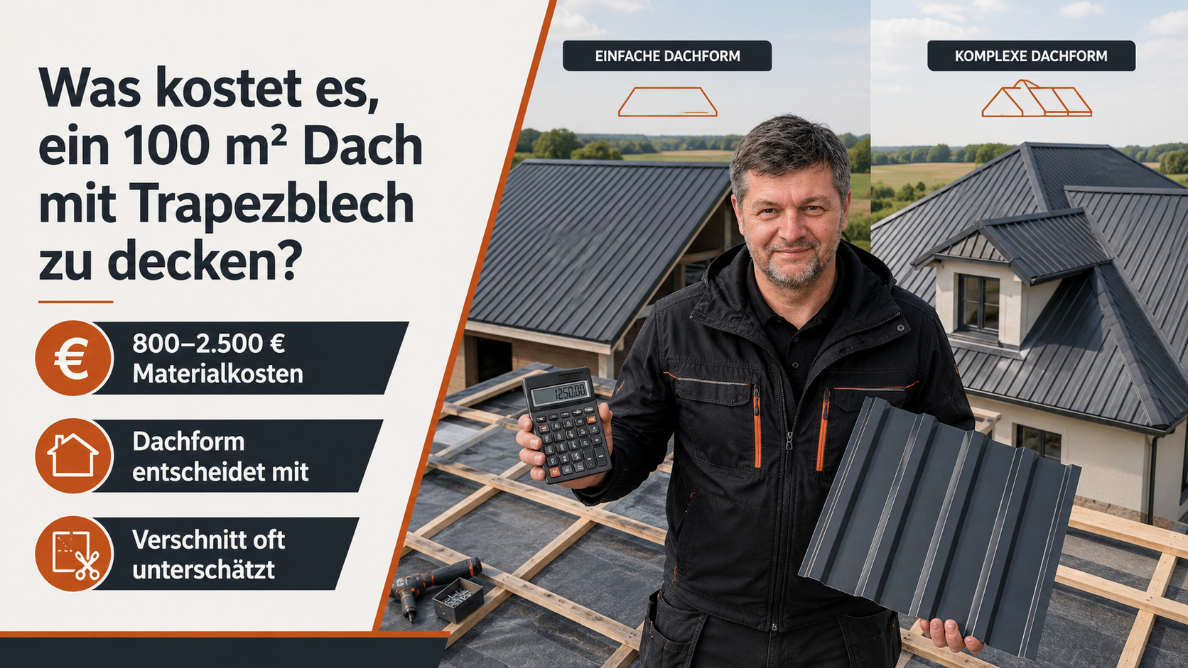 Was kostet es, ein 100 m² Dach mit Trapezblech zu decken?