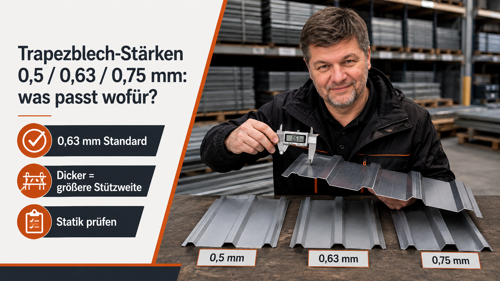Trapezblech-Stärken 0,5 / 0,63 / 0,75 mm: was passt wofür?
