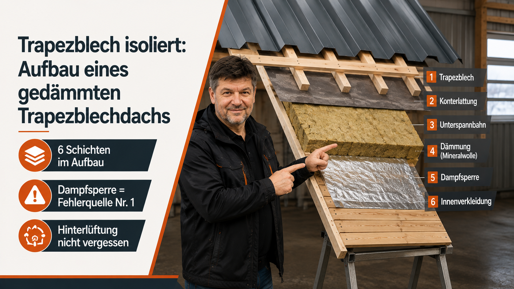 Trapezblech isoliert: Aufbau eines gedämmten Trapezblechdachs