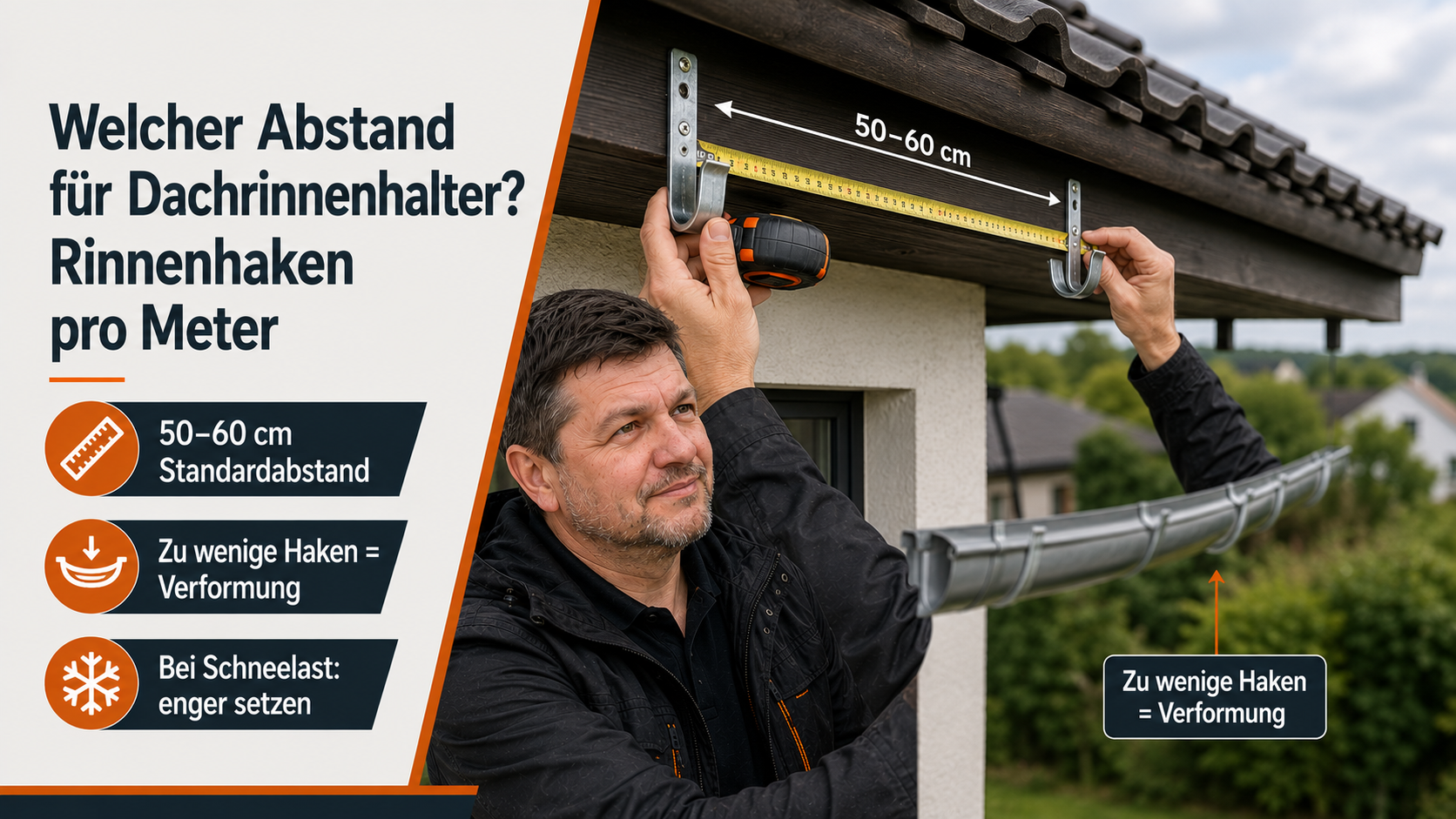 Welcher Abstand für Dachrinnenhalter? Rinnenhaken pro Meter