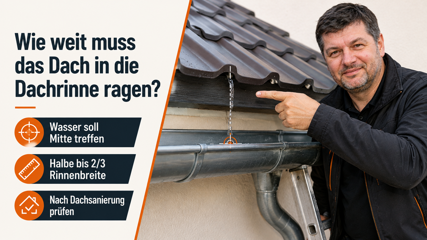 Wie weit muss das Dach in die Dachrinne ragen?